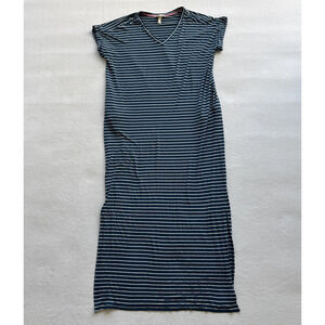Matilda Jane Women Set Sail Maxi Dress‎ Teal Blue White Stripe Pockets Sz Large